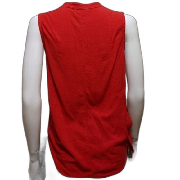 Maven West shirt red side tie knot mandarin collar sleeveless sz XS - Picture 2 of 8
